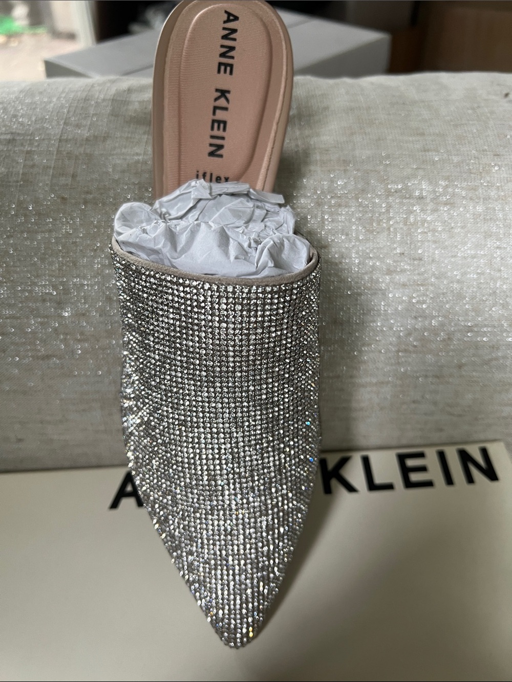 Anne Klein IFlex Impress Silver Crystal-Embellished Slide Sz 8